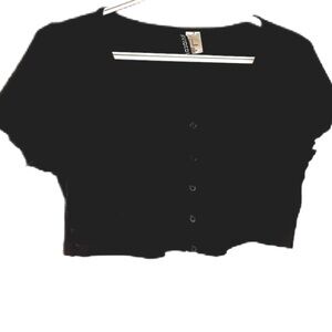 Black Button-Up Crop Top